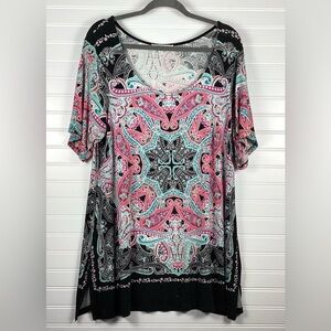 Rose & Olive Floral Short Sleeved Top -Size 1X